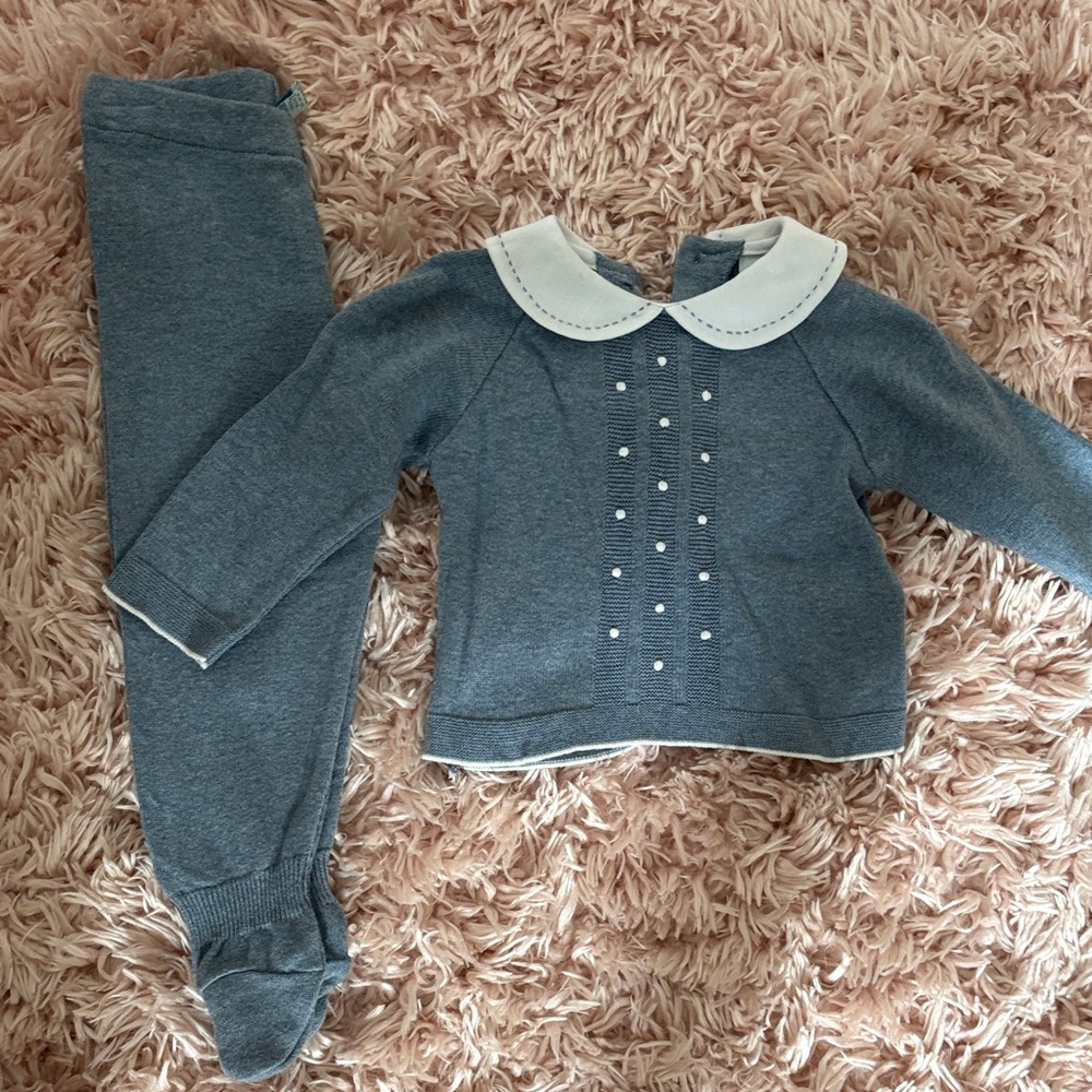 Toddler Two-Piece Grey Knit Set with White Peter Pan Collar
